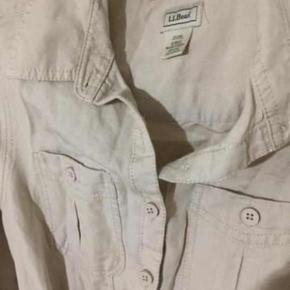 LL Bean linen/cotton khaki safari shirtdress - Picture 2 of 3